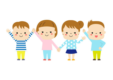 Four children holding handsのイラスト素材