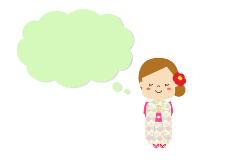 A woman and a cloud frame wishing in kimonoのイラスト素材