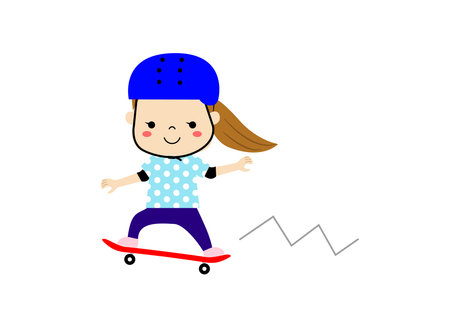 Woman skateboarding wearing helmet and protectorのイラスト素材