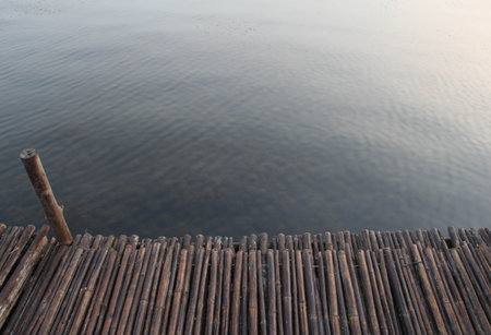 Raft floating on waterの写真素材