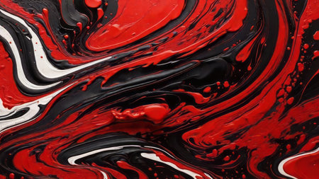 AI Generative. Abstract black red marbling oil acrylic paint background illustration art wallpaper.の素材