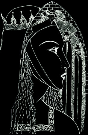 black and white graphic drawing black gothic queenの写真素材