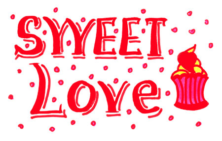 Sweet love - handwritten lettering. Hand drawn brush style modern calligraphy.の写真素材