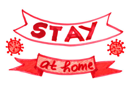 Stay at home handmade lettering about coronavirus on a white backgroundの写真素材