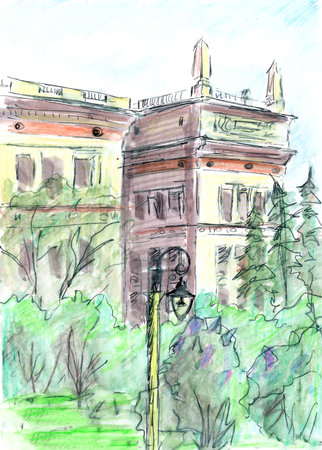 graphic drawing Faculty of Physics, Moscow State University on a white backgroundの写真素材