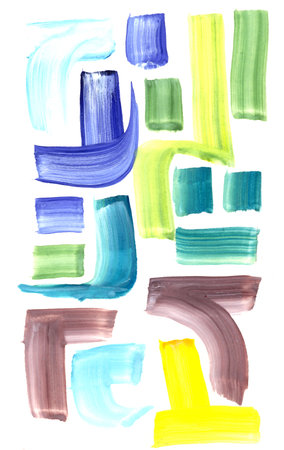 abstract watercolor texture of wavy and straight turquoise blue yellow green brown backgroundの写真素材