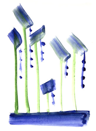 abstract of blue and green lines and dots on a white background background.の写真素材