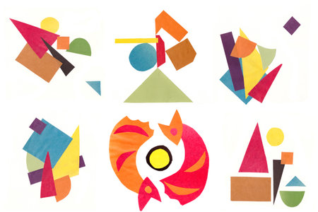 seamless pattern of multicolored geometric shapes on a white backgroundの写真素材