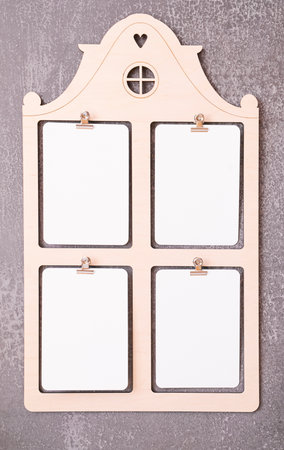 Frame in the form of a house with 4 windows on a dark background for mockupの写真素材