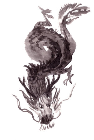 Illustration Black chinese dragon backgroundの写真素材