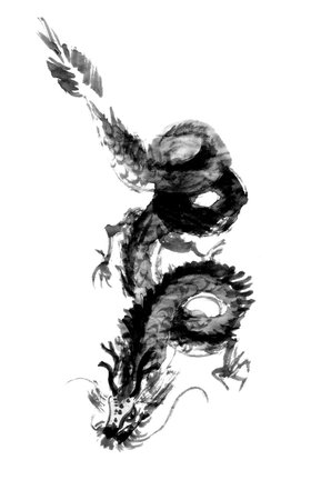 Illustration Black chinese dragon backgroundの写真素材