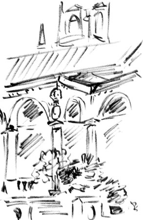 Budapest, Hungary, Travel sketch, graphic black and white drawing. high quality photoの写真素材