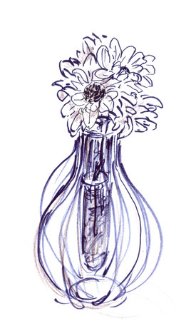 flowers in a vase, graphic black and white drawingの写真素材