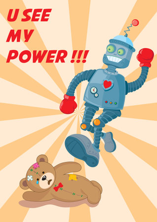 Robot vs teddyのイラスト素材