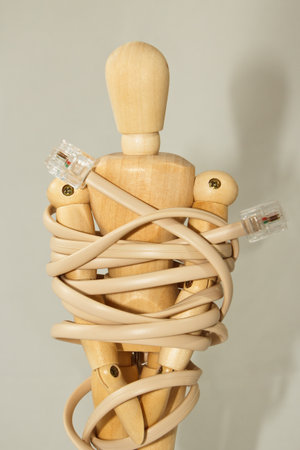 Mannequin tangled with a cord