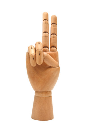 Wooden hand isolated on a white background の写真素材