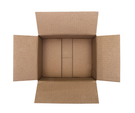 open corrugated cardboard box on white background の写真素材