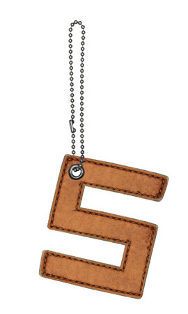 Leather alphabet with chain isolated on white の写真素材