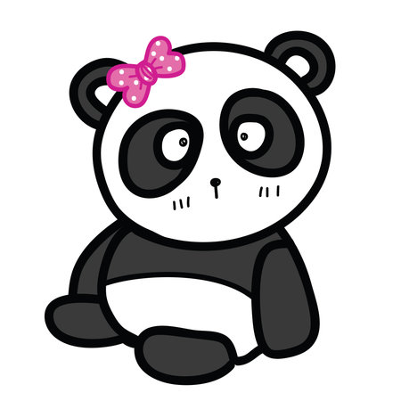 cute sitting panda with bow vector illustration の写真素材