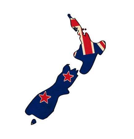 New Zealand map on New Zealand flag drawing ,grunge and retro flag series の写真素材