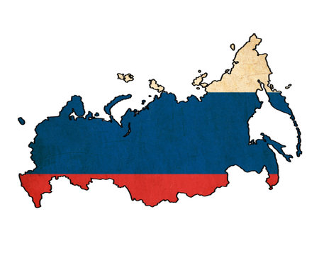 map of Russia on Russian flag drawing ,grunge and retro flag series の写真素材