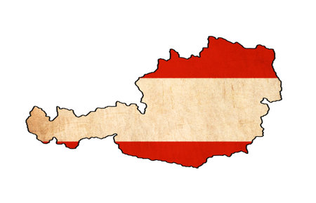 Austria map on Austria flag drawing ,grunge and retro flag series の写真素材