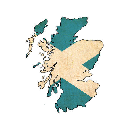 Scotland map on Scotland flag drawing ,grunge and retro flag seriesの写真素材