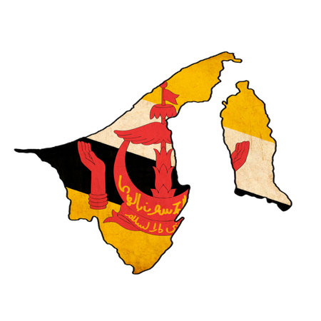 Brunei map on Brunei flag drawing ,grunge and retro flag series の写真素材
