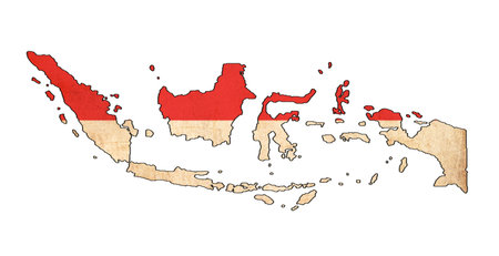 Indonesia map on Indonesia flag drawing ,grunge and retro flag series の写真素材