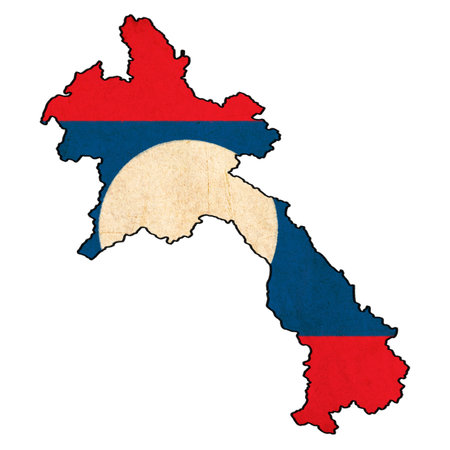 Laos map on Laos flag drawing ,grunge and retro flag seriesの写真素材