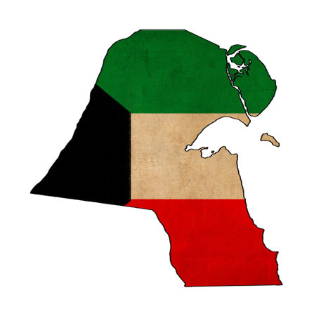 Kuwait map on Kuwait flag drawing ,grunge and retro flag series の写真素材