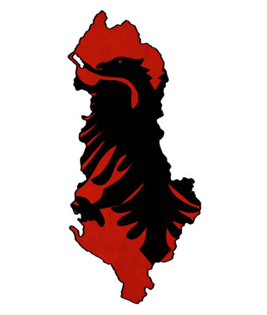 Albania map on Albania flag drawing ,grunge and retro flag seriesの写真素材