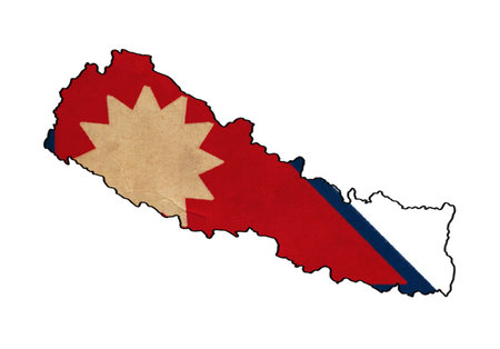 Nepal map on Nepal flag drawing ,grunge and retro flag series の写真素材