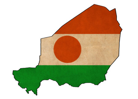Niger map on Niger flag drawing ,grunge and retro flag series の写真素材