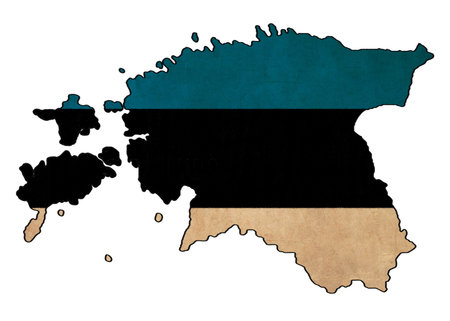 Estonia map on Estonia flag drawing ,grunge and retro flag seriesの写真素材
