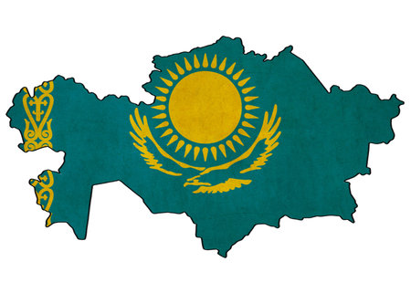 Kazakhstan map on Kazakhstan flag drawing ,grunge and retro flag series の写真素材