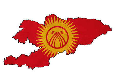Kyrgyzstan map on Kyrgyzstan flag drawing ,grunge and retro flag series の写真素材