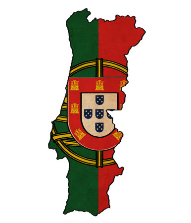 Portugal map on Portugal flag drawing ,grunge and retro flag seriesの写真素材