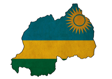 Rwanda map on Rwanda flag drawing ,grunge and retro flag seriesの写真素材