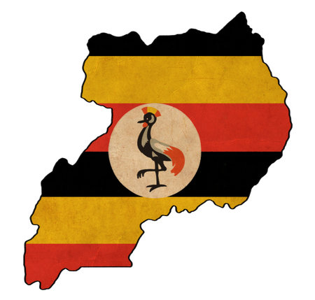 uganda map on uganda flag drawing ,grunge and retro flag series の写真素材