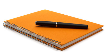 notebook with pen isolated on white background の写真素材