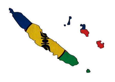 New Caledonia map on New Caledonia flag drawing ,grunge and retro flag series の写真素材