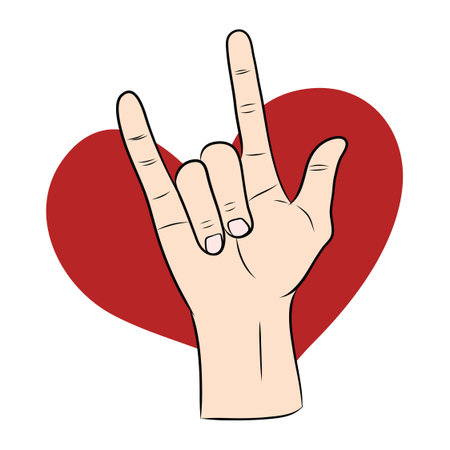 love hand sign with red heart のイラスト素材