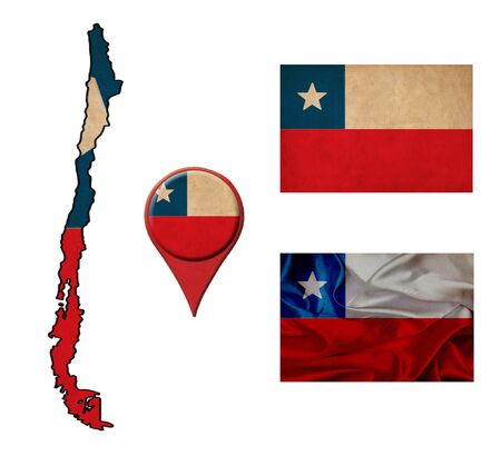 grunge Chile flag, map and map pointers の写真素材