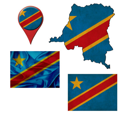 grunge Democratic Republic of the Congo flag, map and map pointers の写真素材