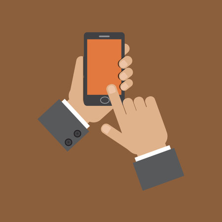 hand holding smart phone and touching screenのイラスト素材