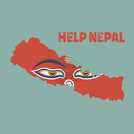 Nepal earthquake,Napal map with buddha eyes, Help nepalのイラスト素材