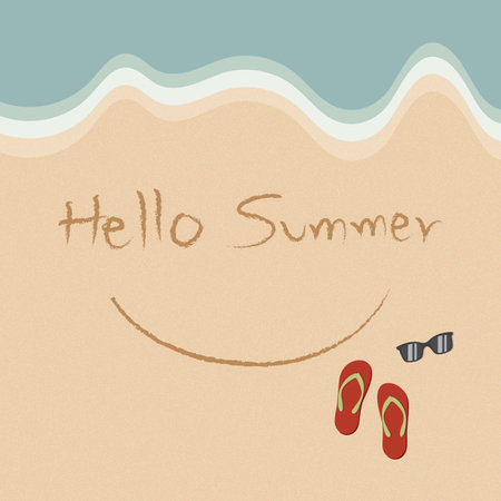 Summer sea Beach Sand with Slippers and sunglassesのイラスト素材