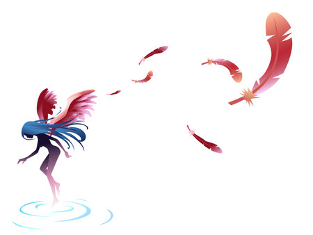 angel float with feather blowのイラスト素材