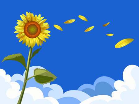 sunflower flow on blue skyのイラスト素材